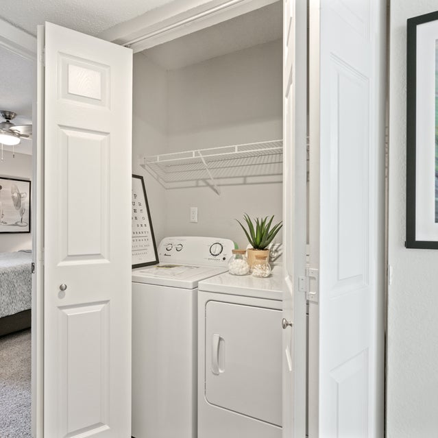 Andover At Crabtree Apartments - In-unit Washer And Dryer Set In Closet Of Bedroom